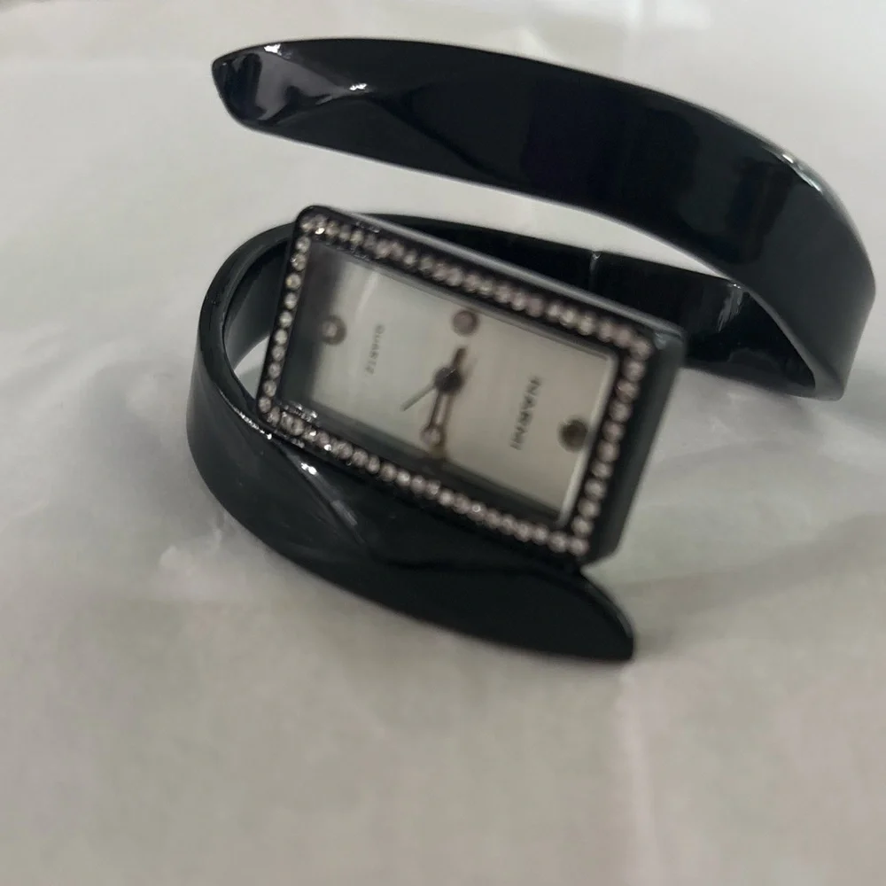 Black Wraparound Watch with Crystal Accents - Picture 3 of 3